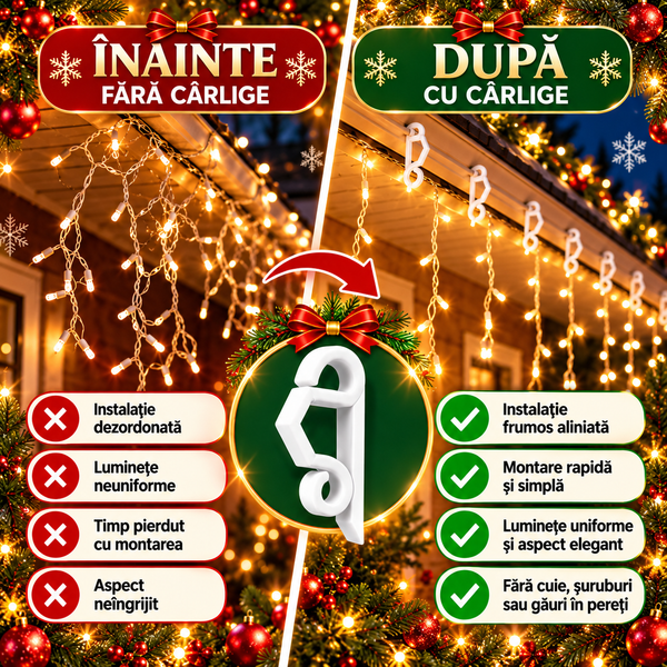 Cârlige pentru Instalații Luminoase – Fixare Fără Găuri, Set 50 Bucăți